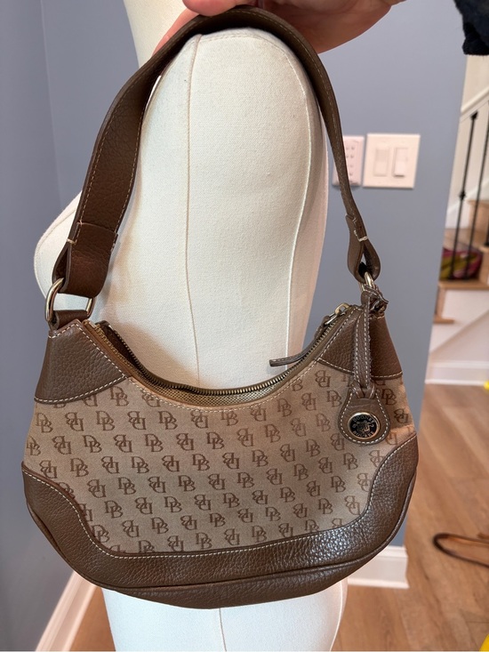 Dooney & Bourke Handbags - Dooney & Bourke DB Monogram Canvas Leather Shoulder Bag Brown Hobo Purse